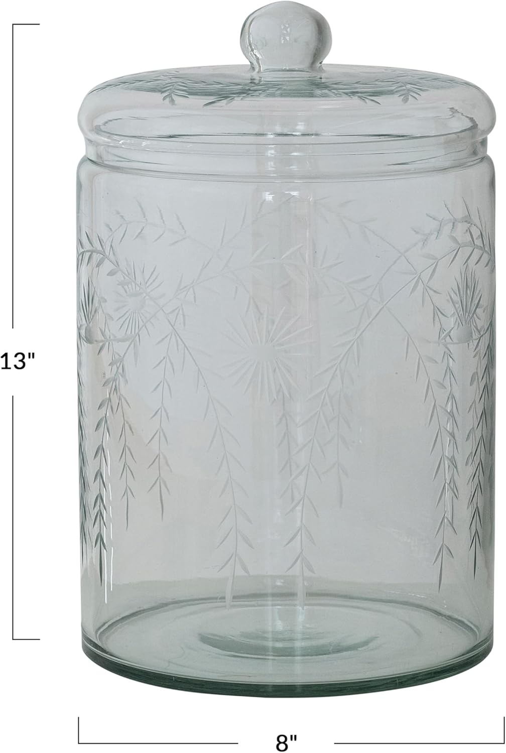 Tarro Vidrio Soplado Botánico Grabado 7.25qt Transparente