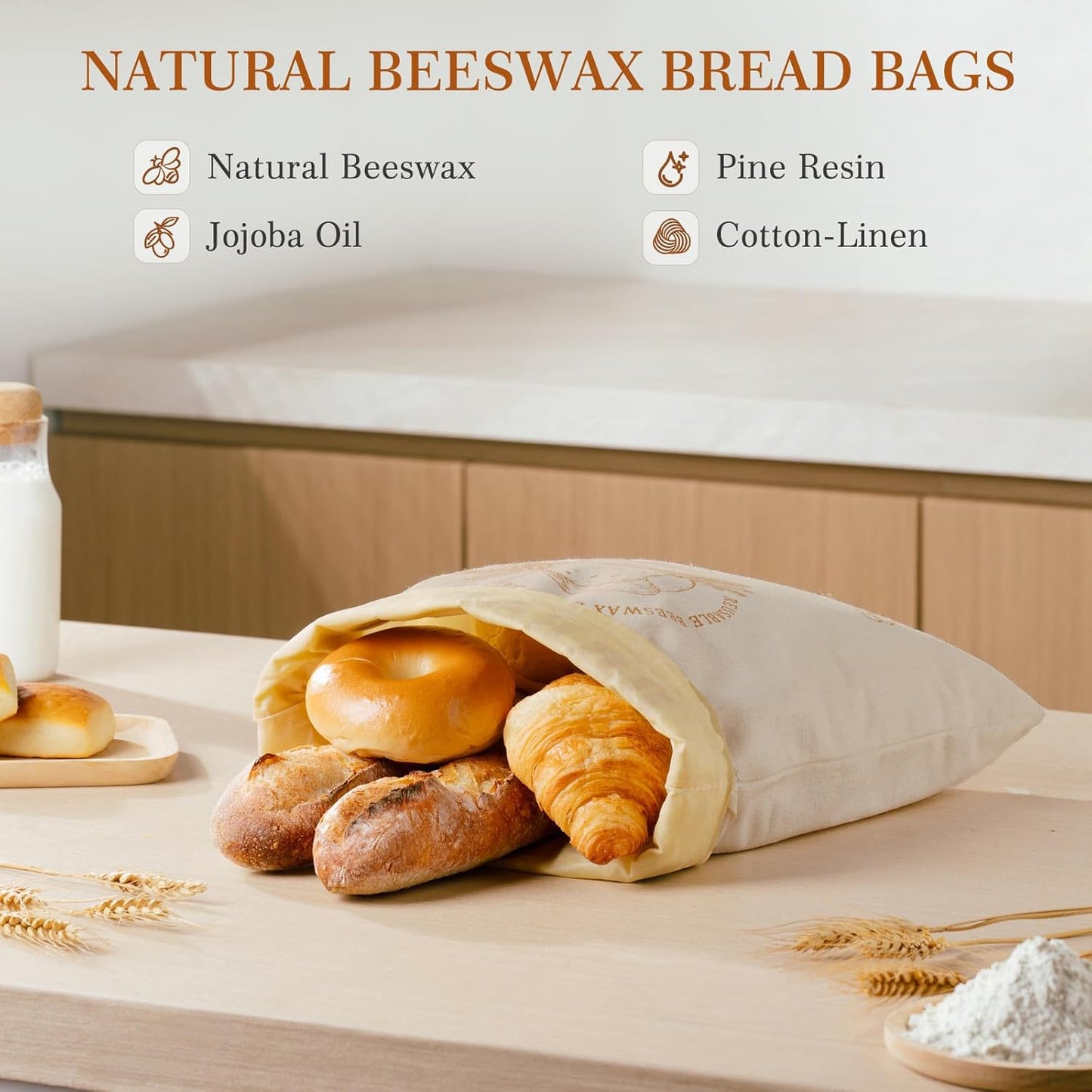 Bolsa de pan de cera de abejas reutilizable con cremallera 17 x 13