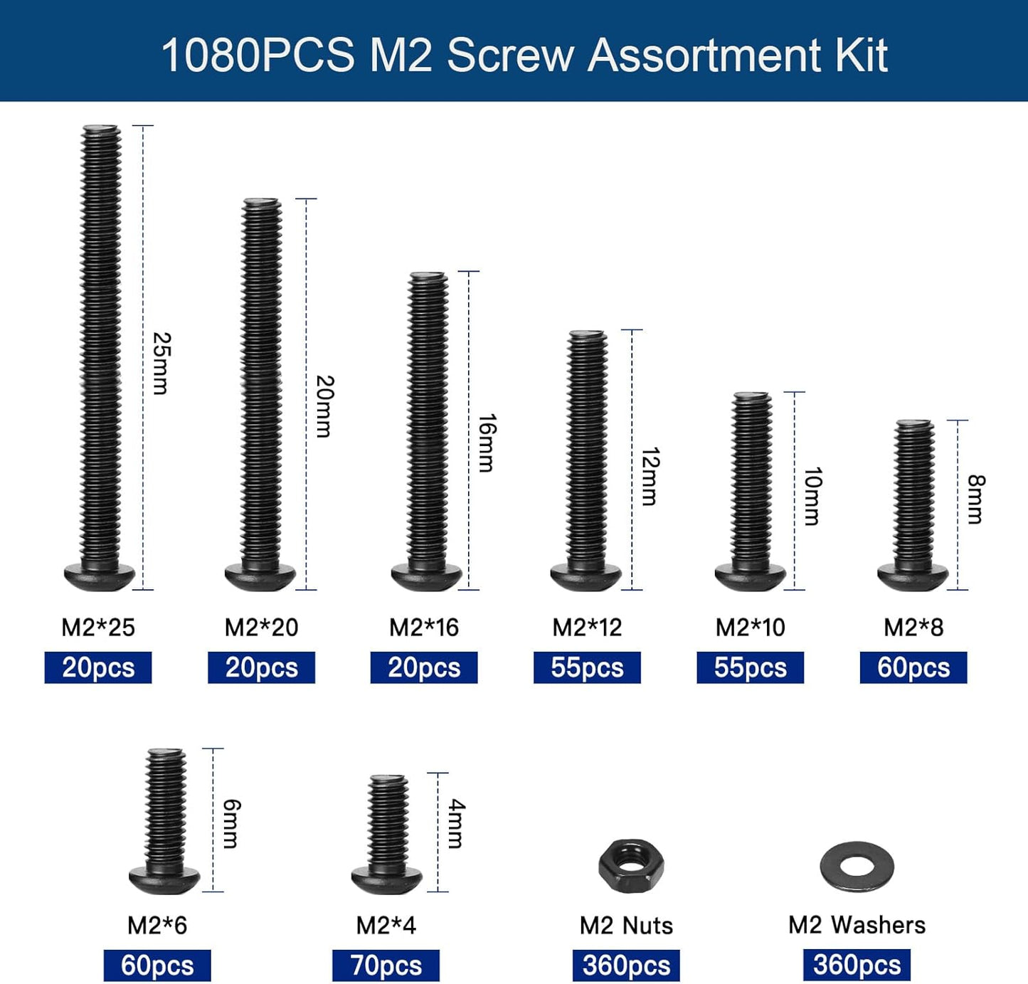 Kit surtido M2x4-20 1080pzas acero grado 10.9