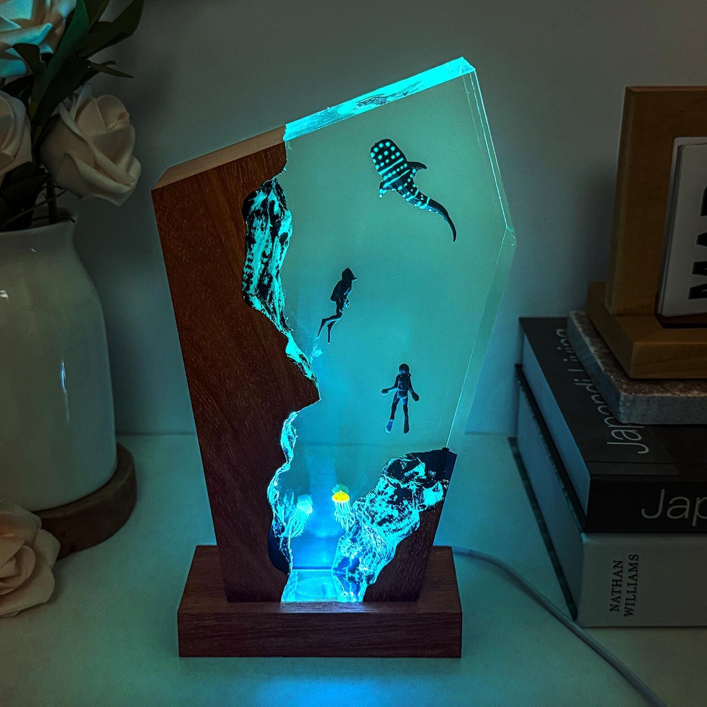 Lámpara resina tiburón ballena luz LED USB decoración hogar