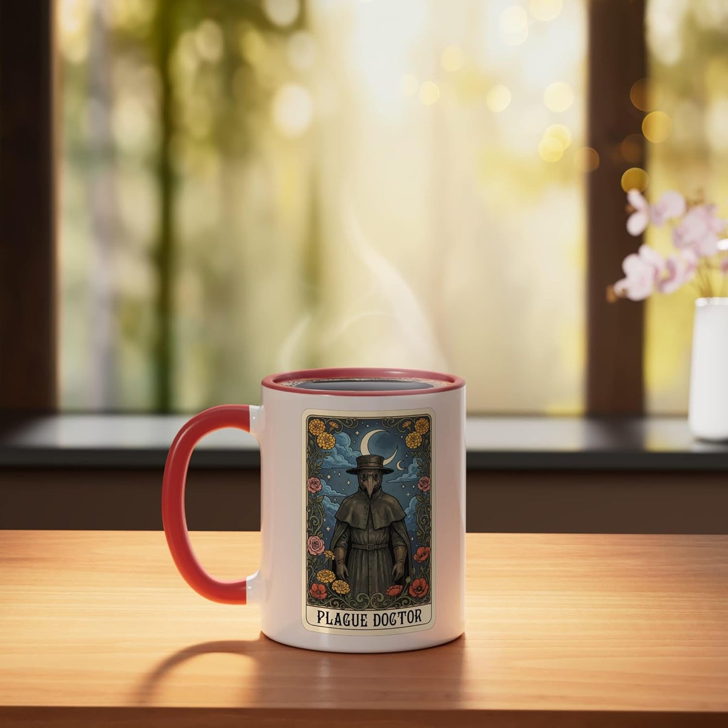 Taza Cerámica Tarot Plague Doctor Roja/Blanca