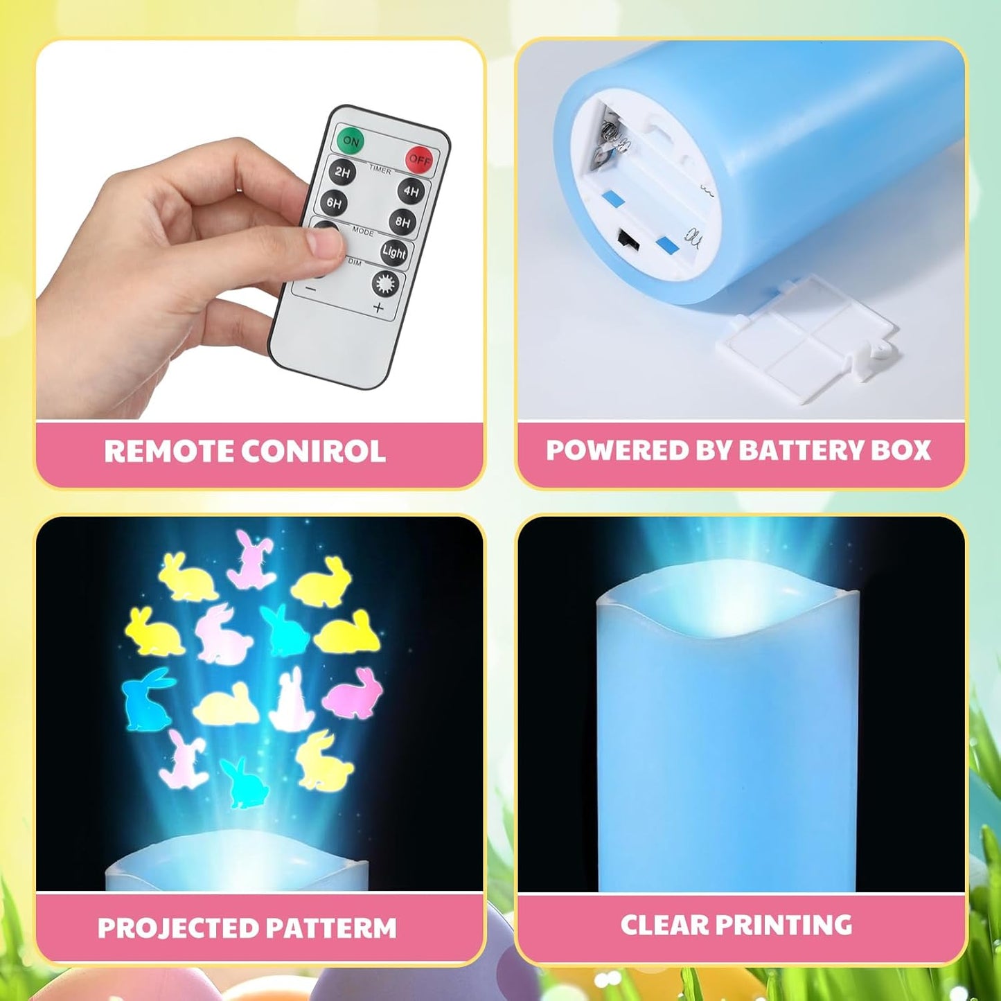 Velas proyector conejito LED temporizador decoración pascua
