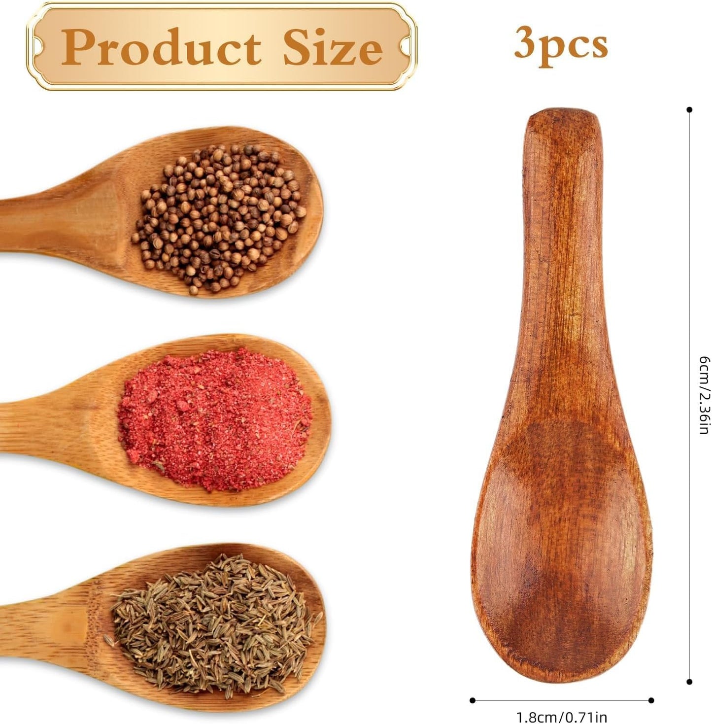 3 Cucharas Madera Rojo y Marrón para Especias 2.36pulg