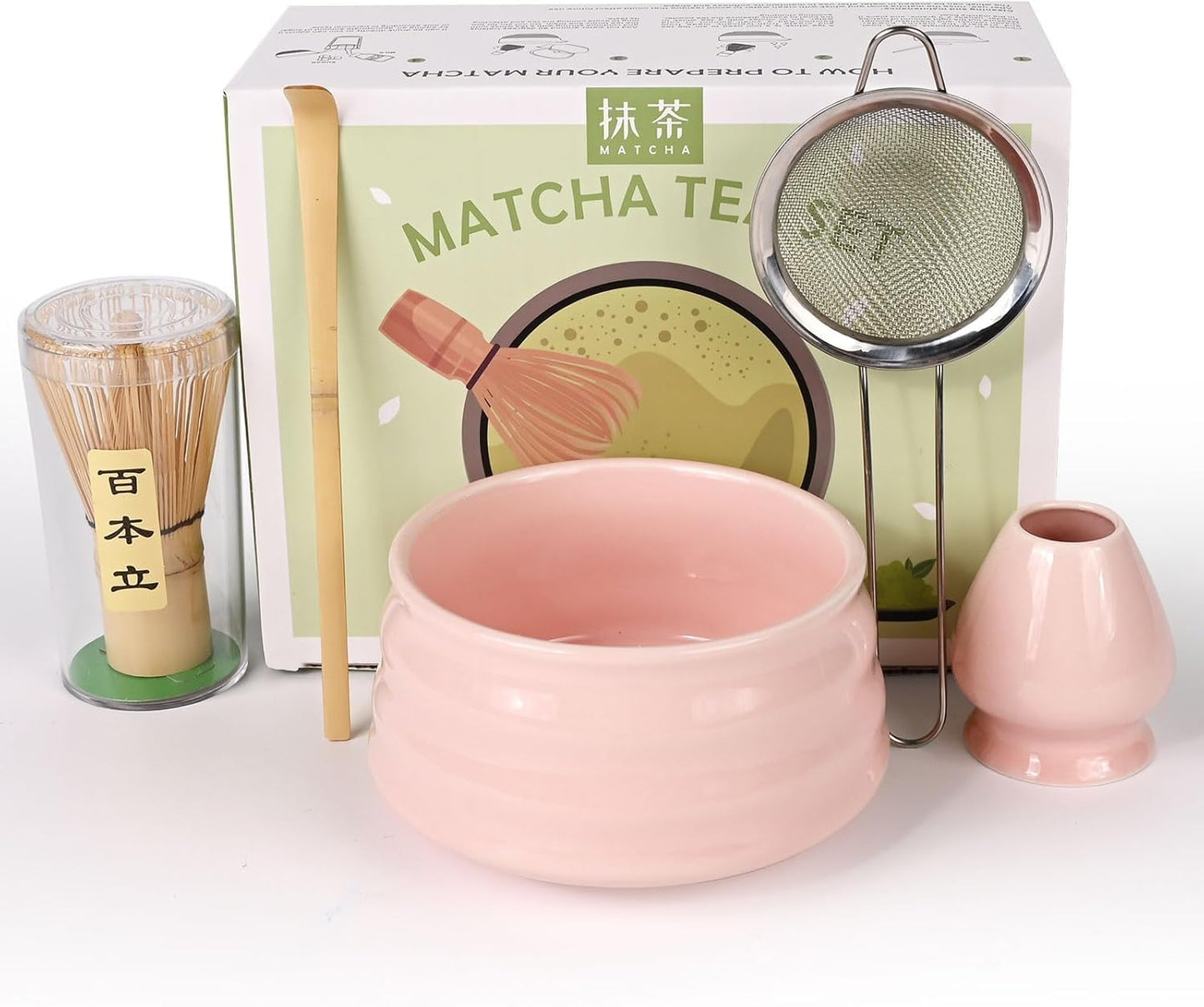 Juego de matcha rosa 5 piezas cerámica para principiantes