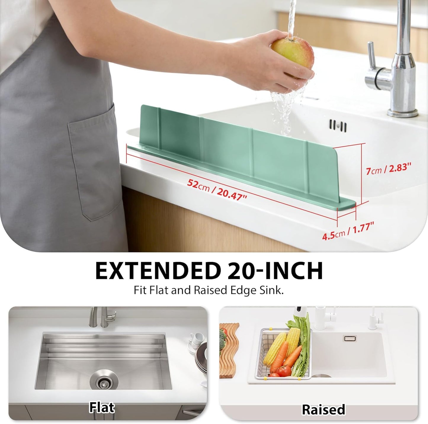 Protector contra salpicaduras de silicona 20 pulgadas con ventosas flexibles para fregadero