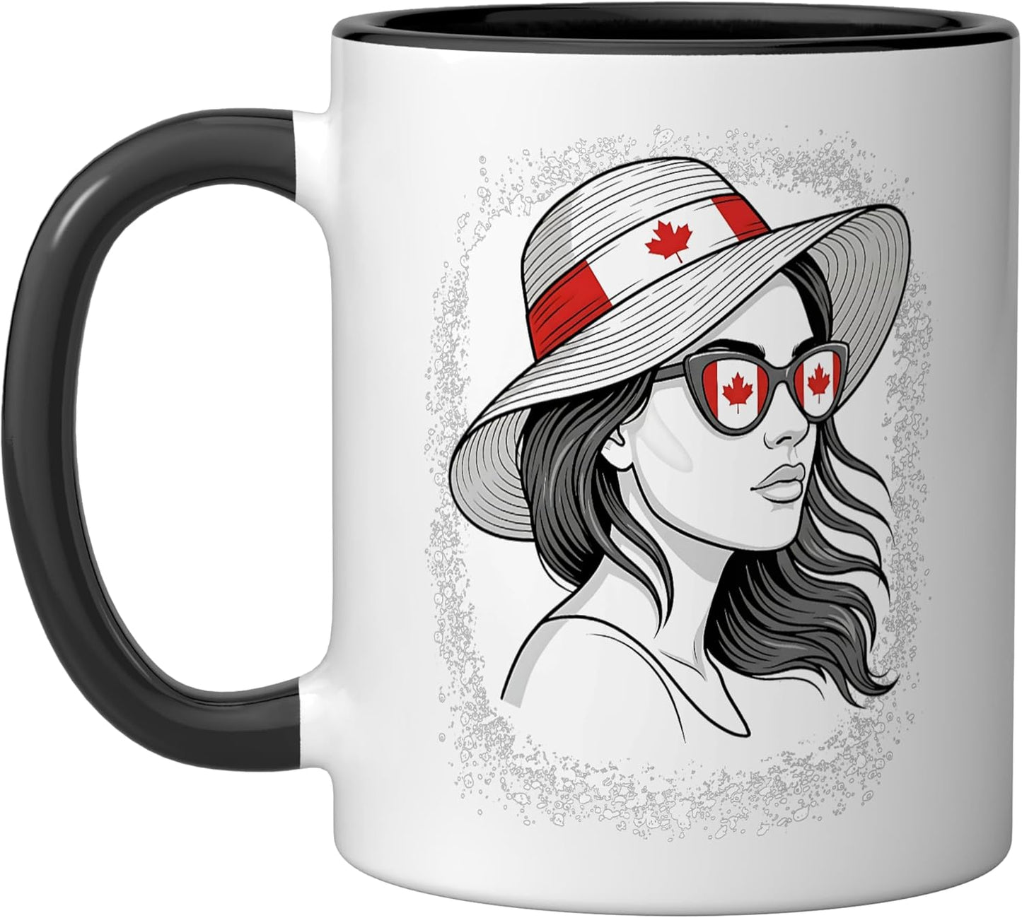 Taza cerámica bandera maple leaf mujer canadiense negro/blanco