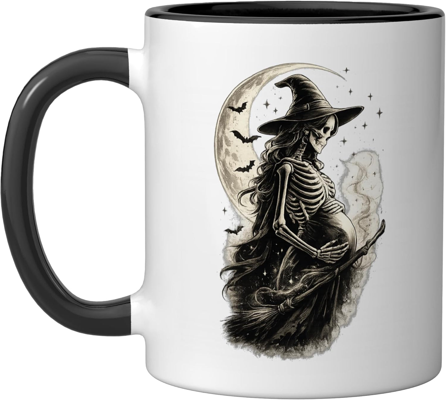 Taza Cerámica Embarazo Bruja Halloween Negro/Blanco