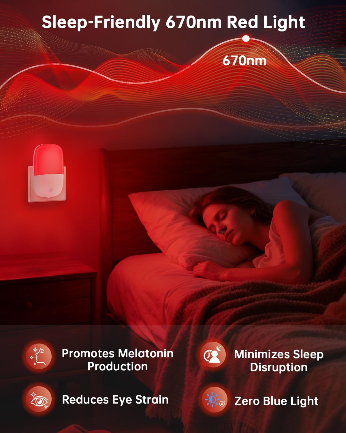 Luz Nocturna Roja 670nm con Sensor Amanecer 2500K