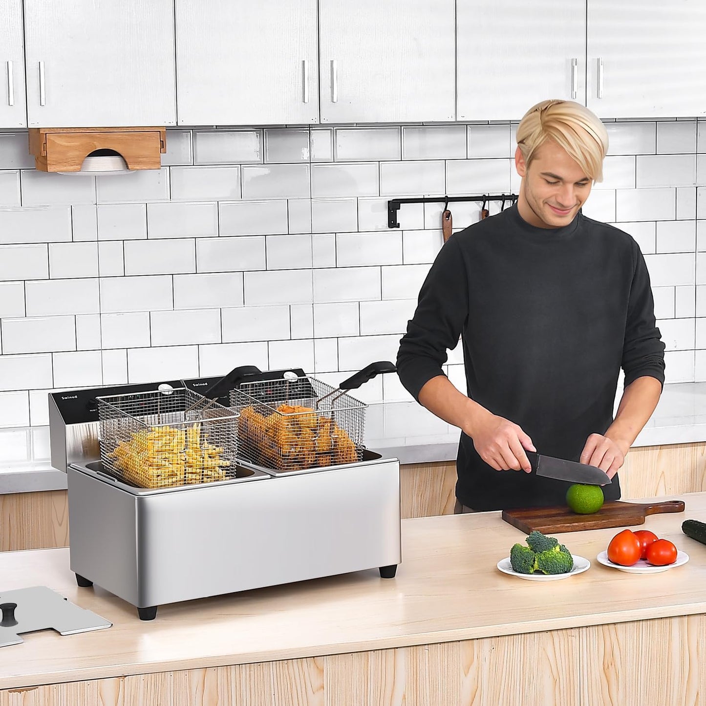 Freidora eléctrica acero inox 28qt doble tanque 3400W