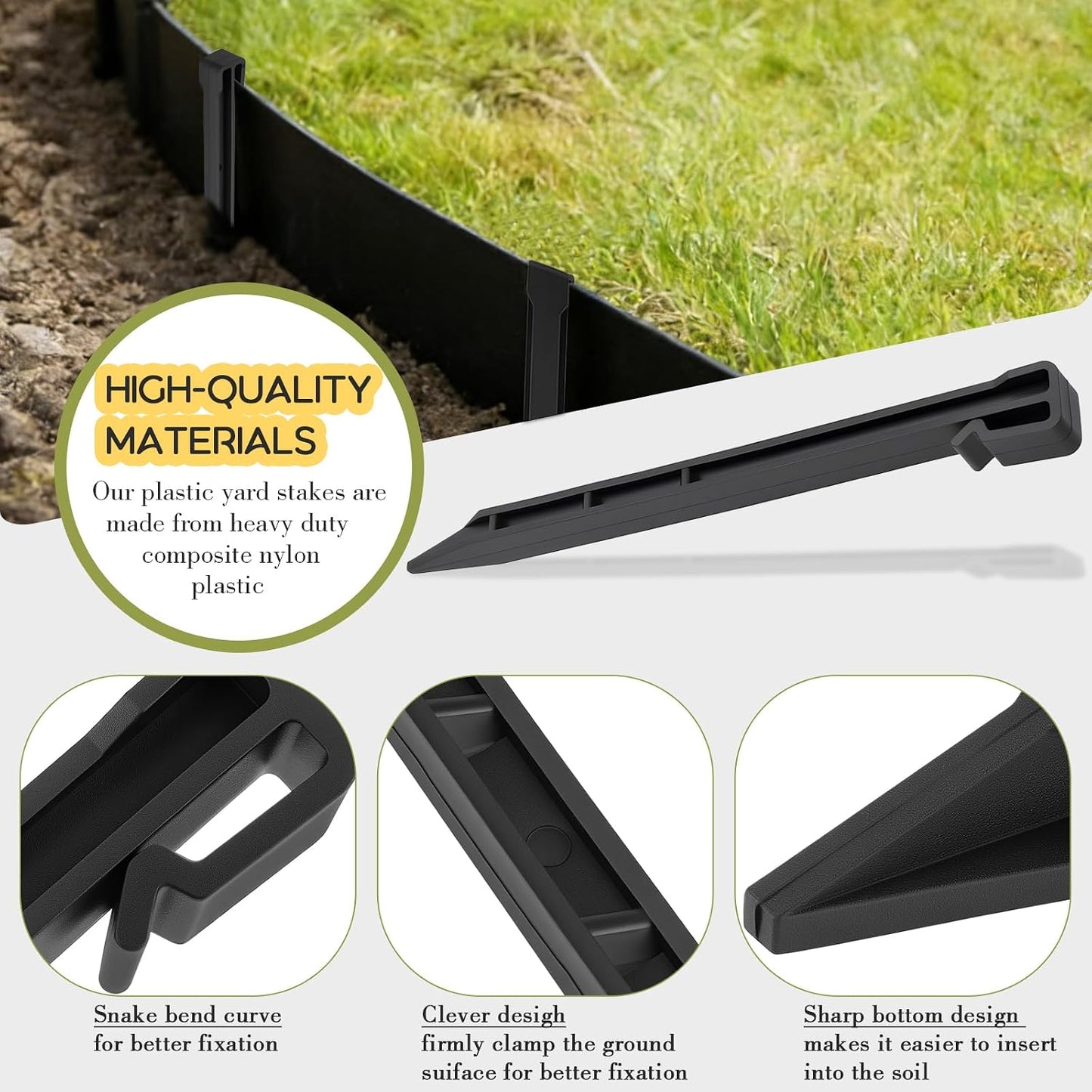 Estacas plástico resistente 10pulg jardinería 50uds negro
