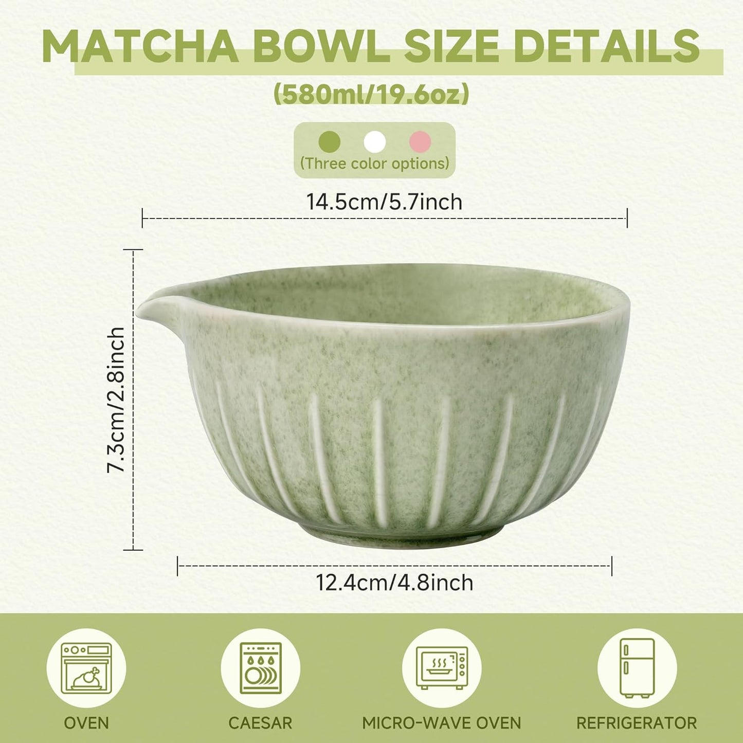 Tazón Matcha Cerámica 19oz Con Boquilla Color Matcha