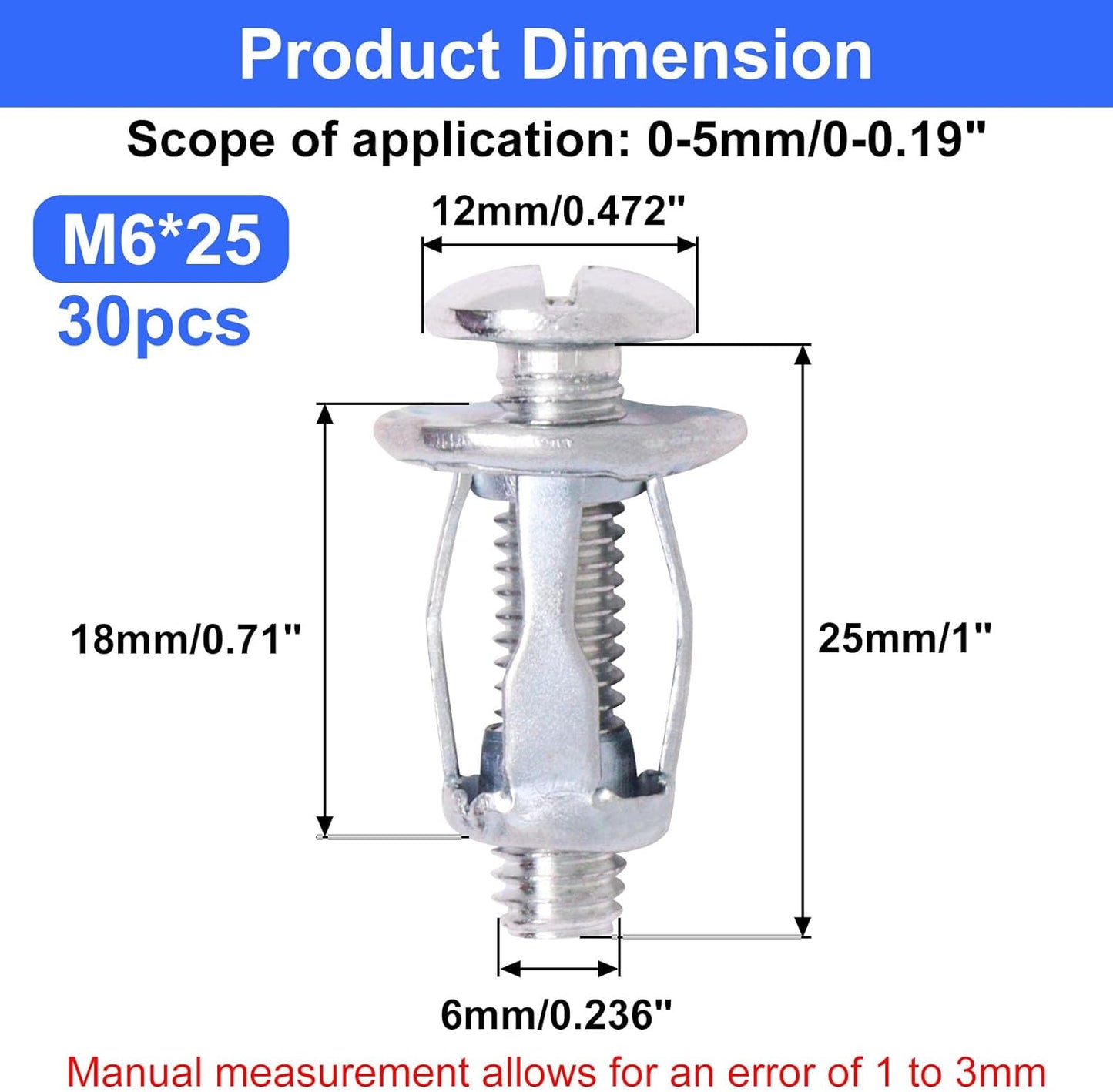 30 Anclajes Pared Huecos M6x1pulg Resistentes
