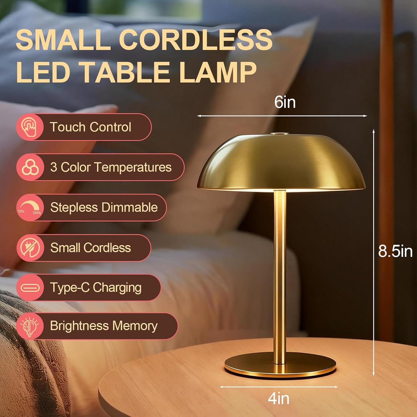 Lámpara recargable LED táctil portátil regulable