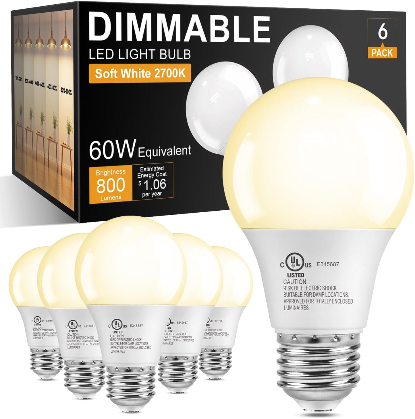 Bombilla LED A19 E26 2700K 800lm 9W