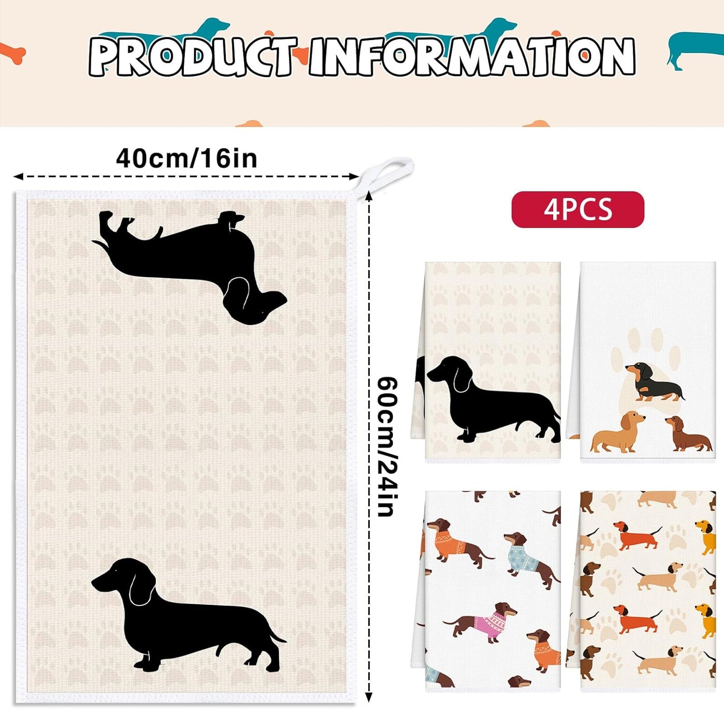 Toallas de cocina para perro Juego de 4 microfibra divertidas