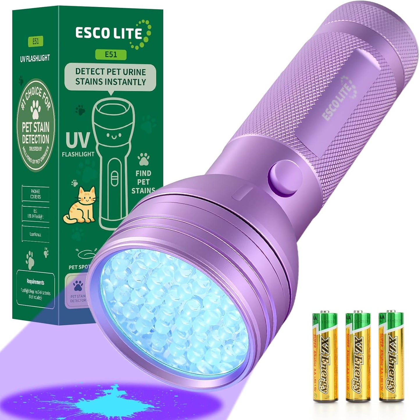 Luz negra UV detector orina mascotas linterna morada