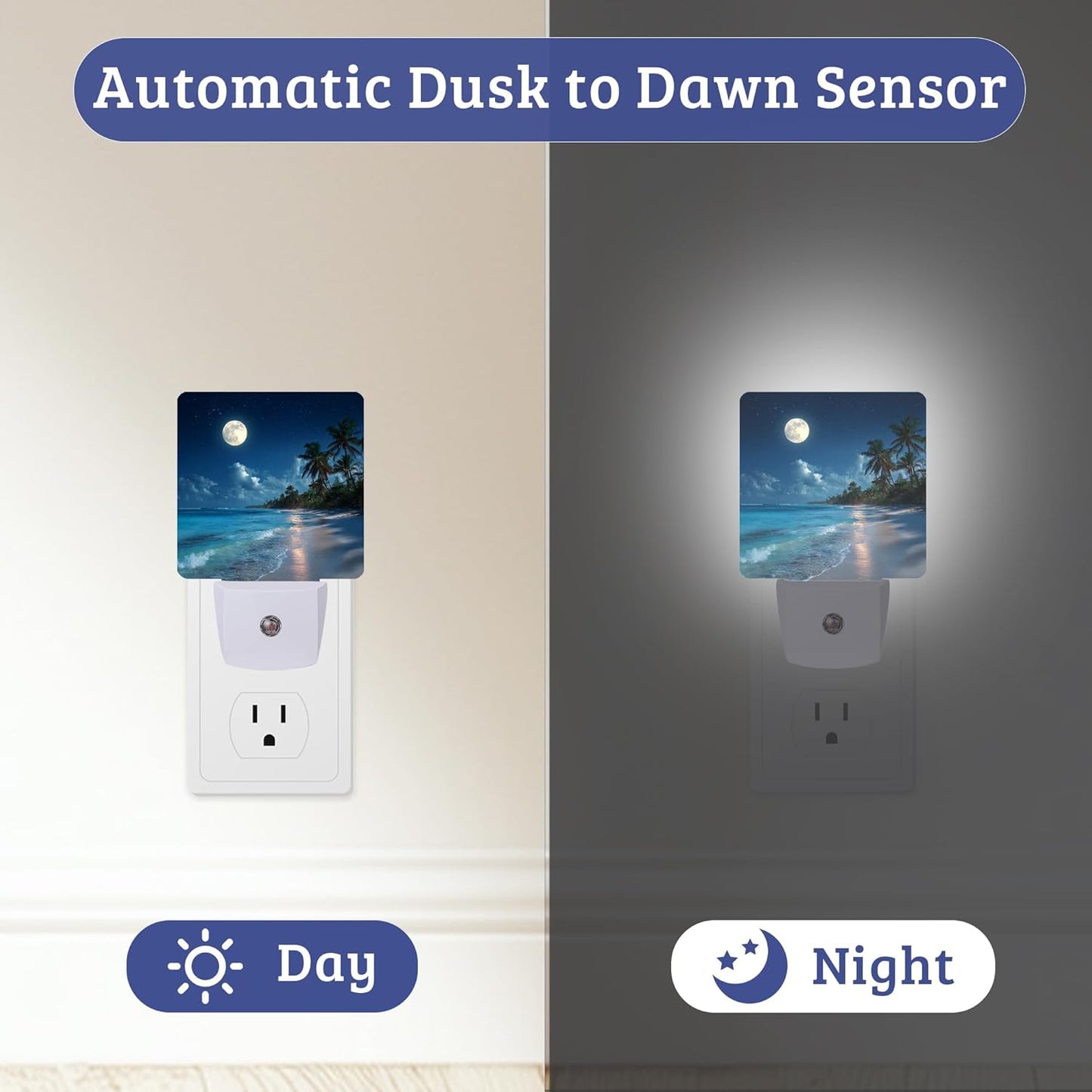Luz Nocturna Palmera Pared Sensor Amanecer Dormitorio Baño