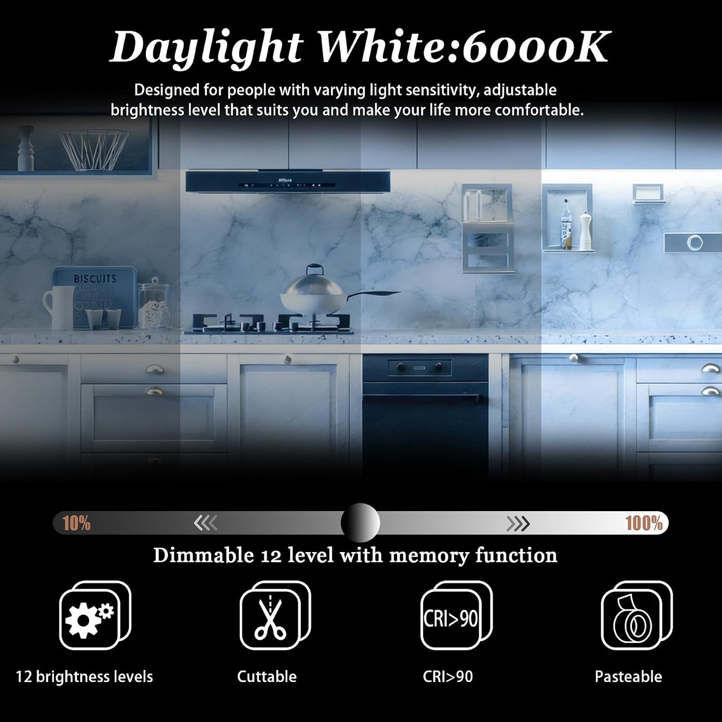 Tira LED blanca 20ft flexible regulable para cocina dormitorio