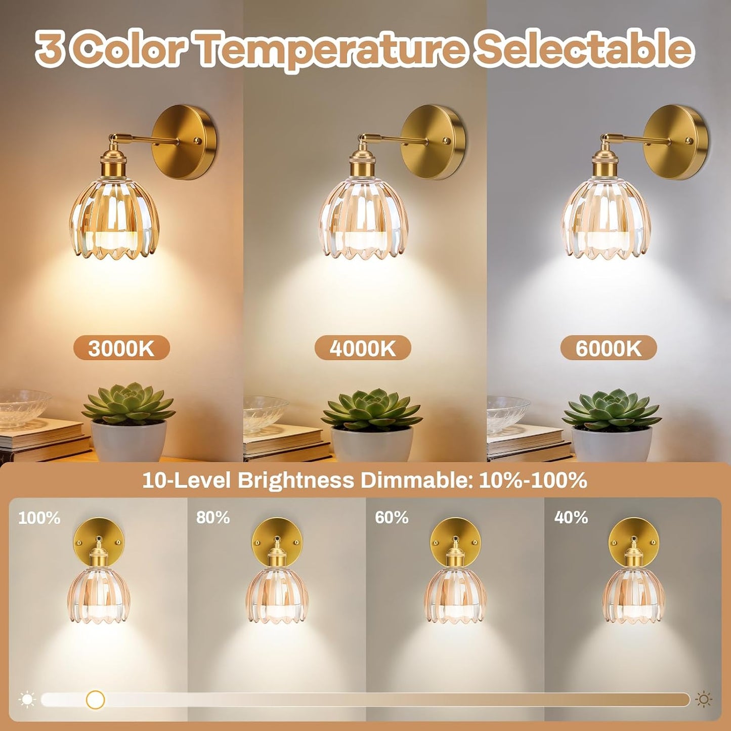 2 Apliques Pared Recargables RGB Tulipán Ámbar Inalámbricos