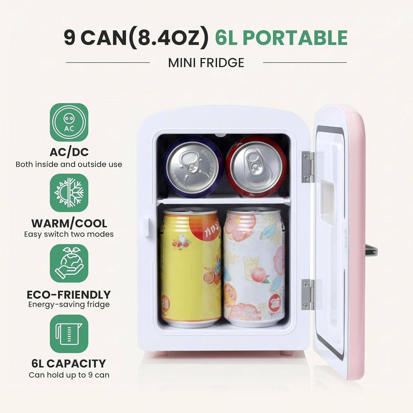 Mini refrigerador portátil 6L con ventana transparente
