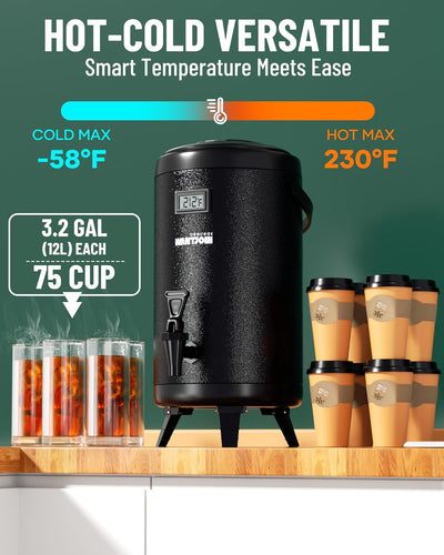 Dispensador bebidas acero inox set 2 termos 12L negro