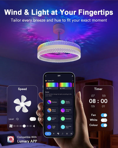 Ventilador techo inteligente con luz arcoíris 20pulg