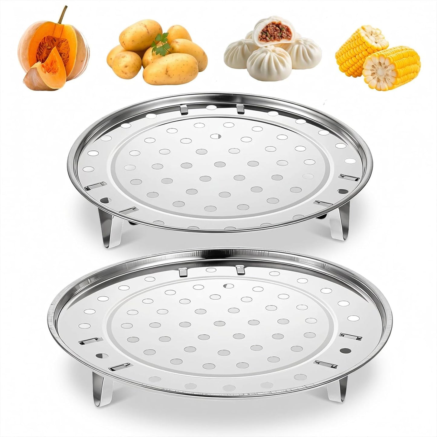 Juego de estante de vapor de acero inoxidable para olla, cesta redonda multifuncional