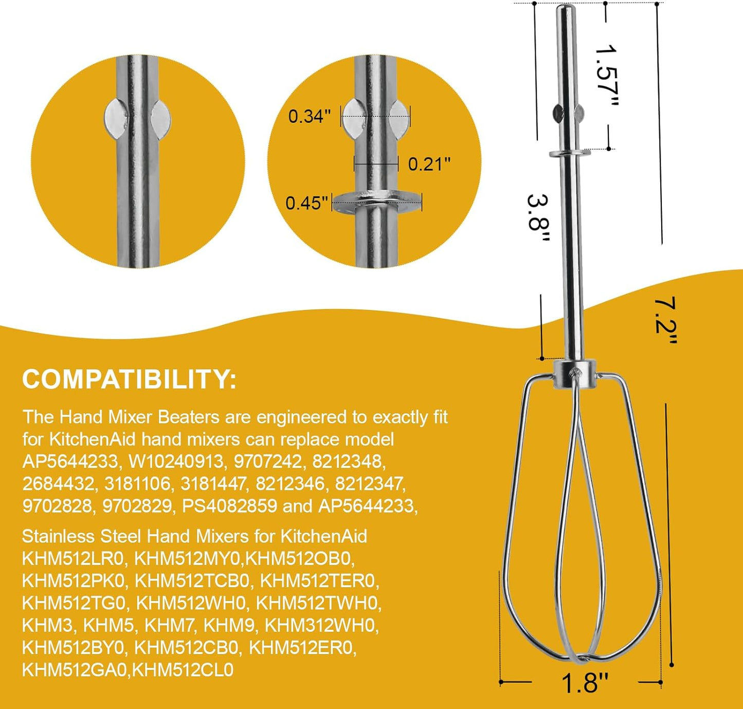 Batidores de mano compatibles con KitchenAid 2 unidades