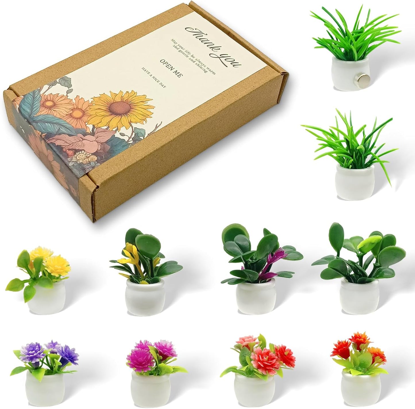 9 mini imanes 3D para nevera en maceta PVC artificiales para suculentas y flores