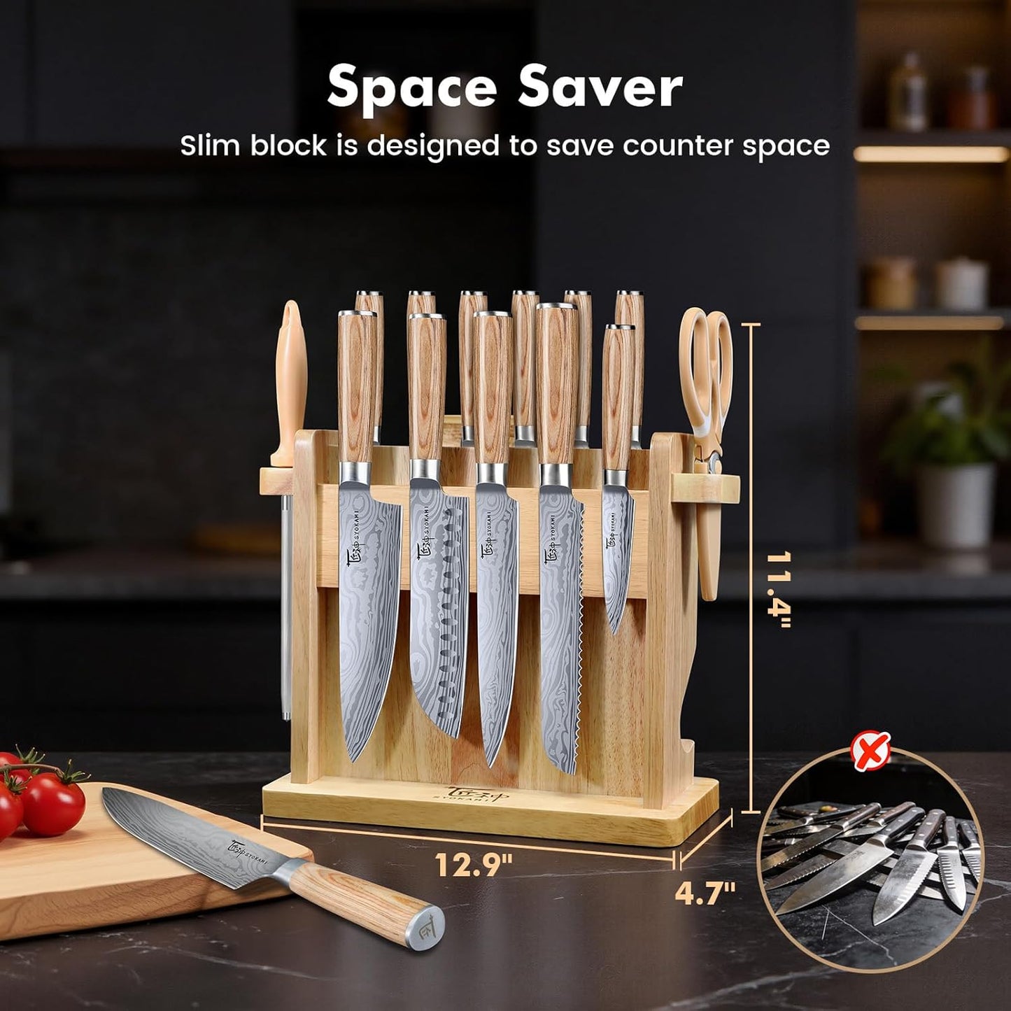 Set 14 Cuchillos Japoneses Acero Inox con Bloque