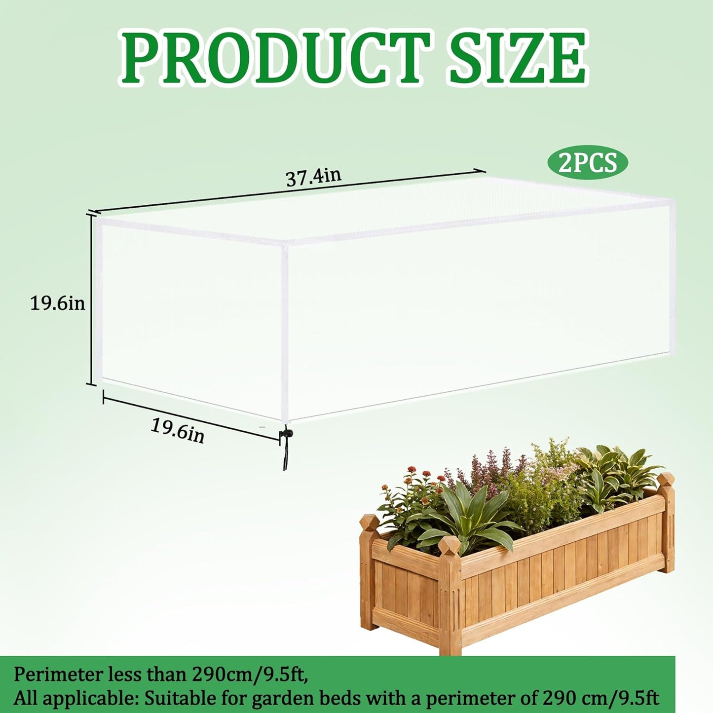 2 Redes jardín para camas elevadas 37x19pulg cubierta insectos