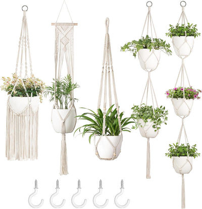 5 Ganchos Macramé para Macetas Colgantes Interiores Color Marfil