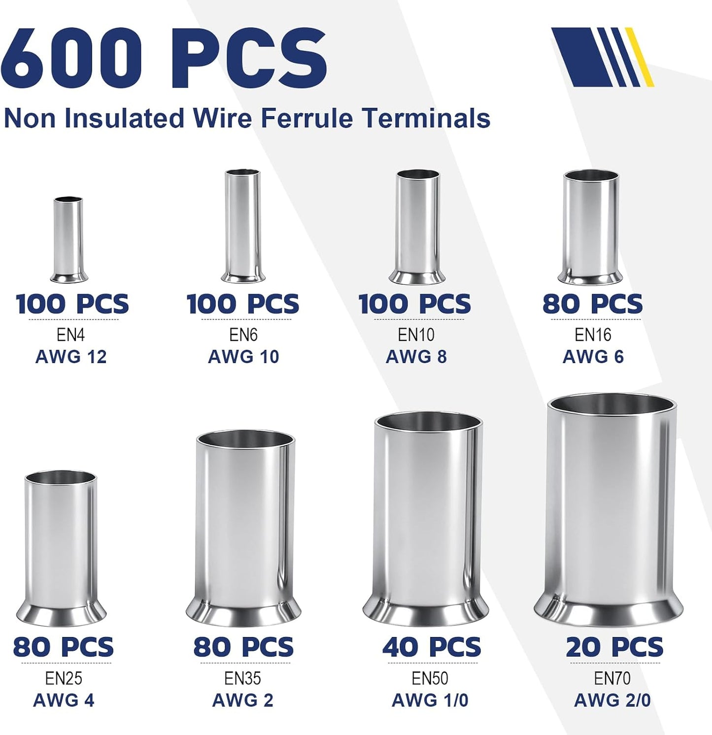 Kit virolas alambre 600 pzas 8 tamaños AWG conector crimpado