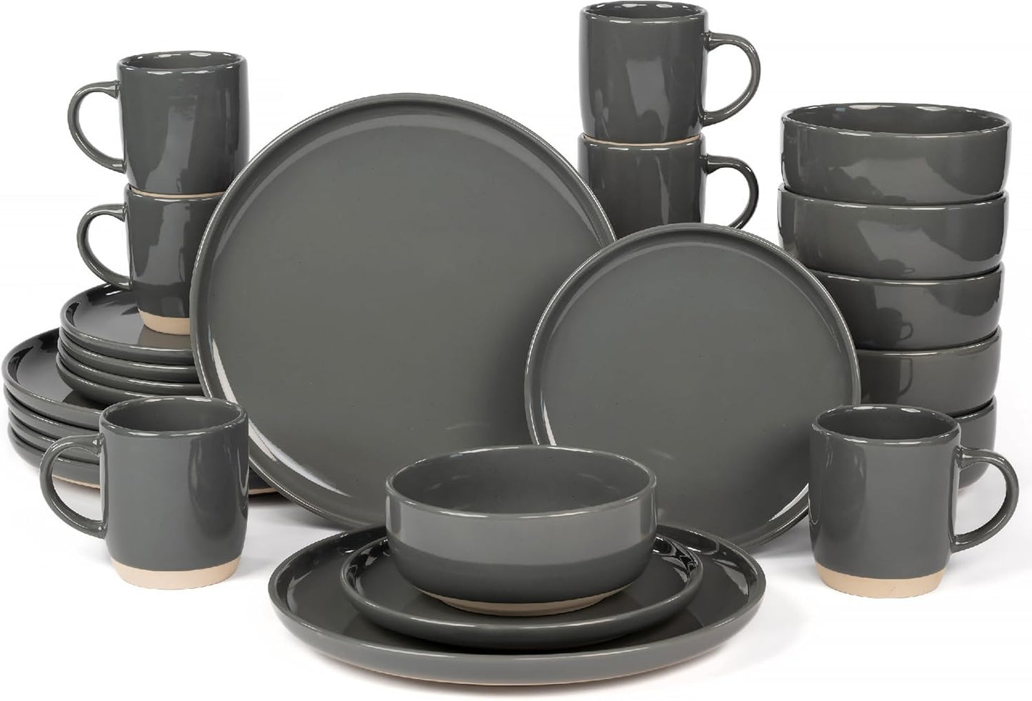 Set 24 Pzas Vajilla Cerámica Gris Resistente Arañazos