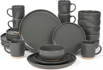 Set 24 Pzas Vajilla Cerámica Gris Resistente Arañazos