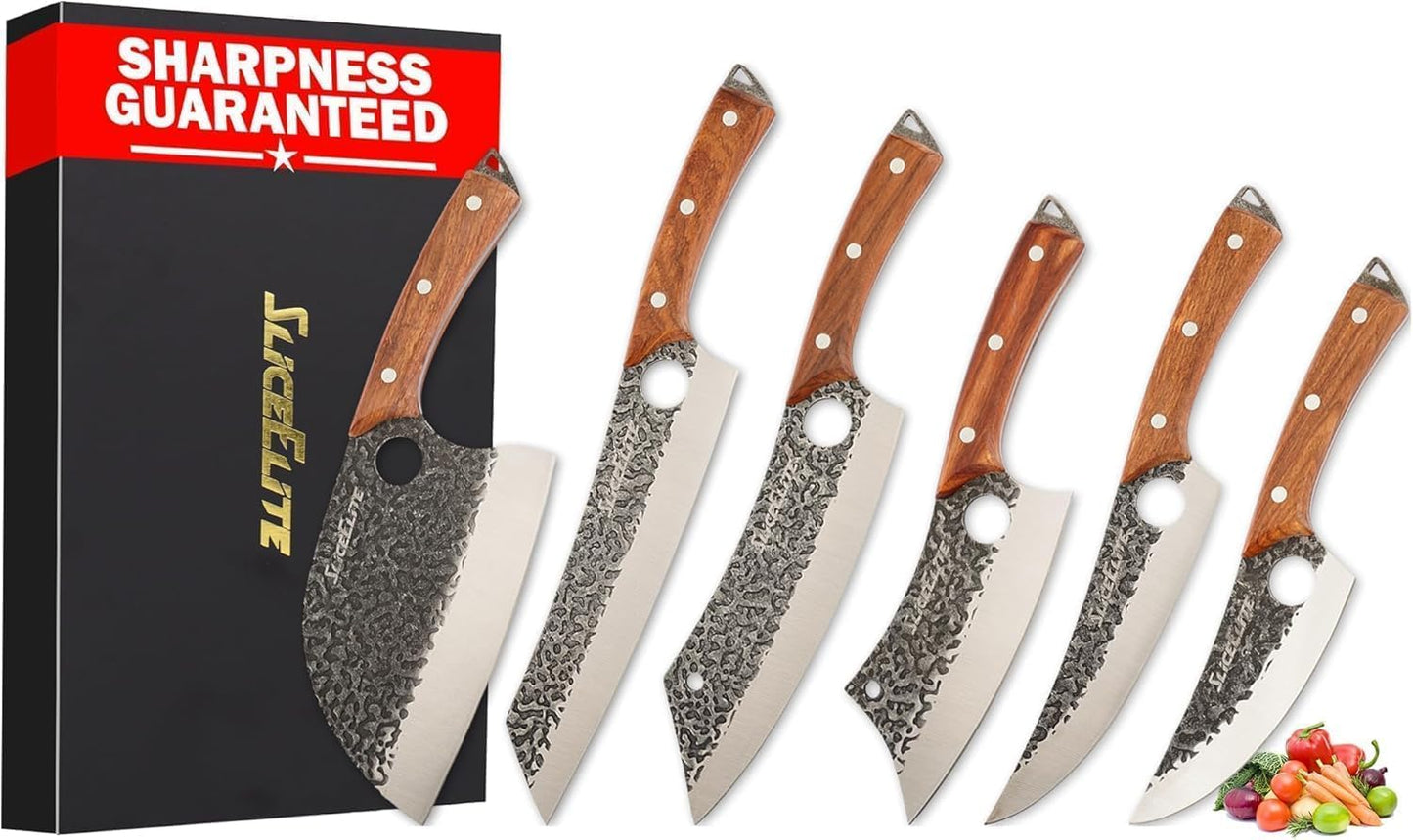 Set 6 Cuchillos Forjados Acero Con Rollo Cuero