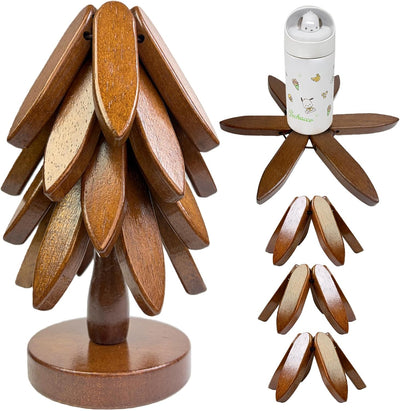 Salvamanteles de madera plegable en forma de árbol juego de 4