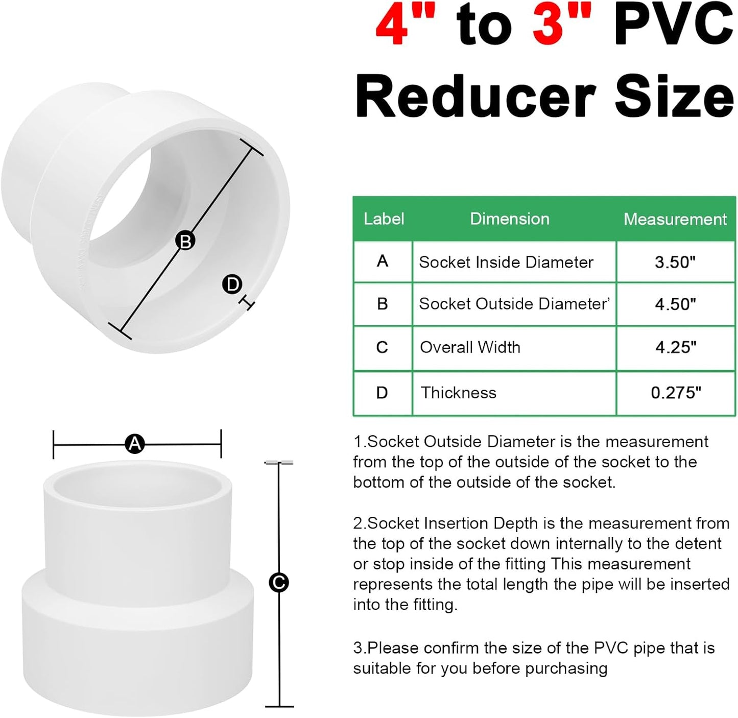 Reductor acoplamiento PVC 4x3" schedule 40 fontanería
