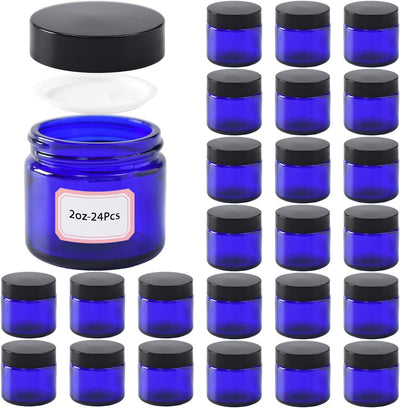 24 Frascos Vidrio 2oz con Tapas y Forro Interior para Crema