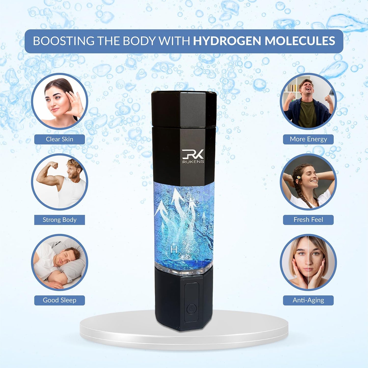 Botella hidrógeno generador 8000ppb tecnologia SPE/PEM