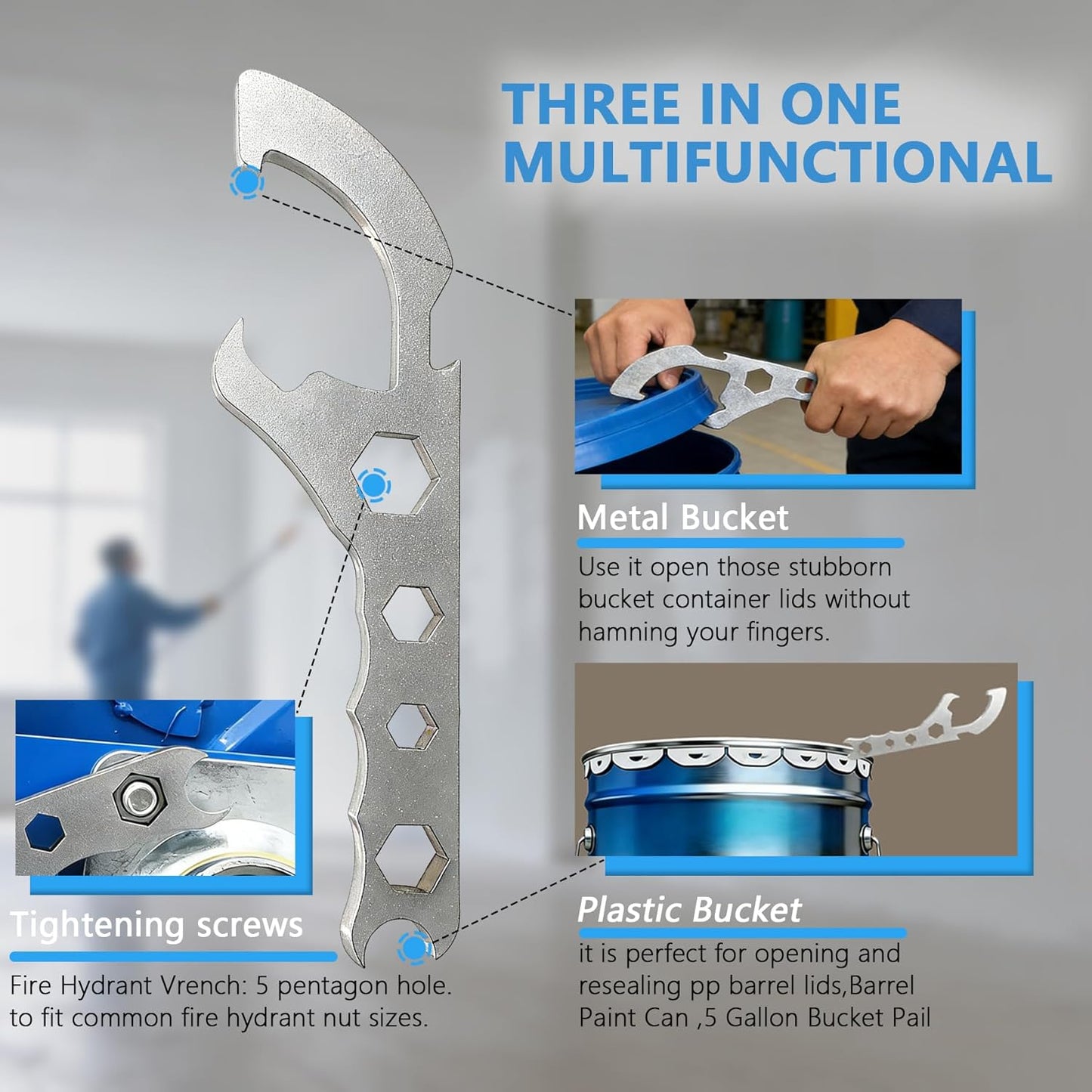 Abrelatas de pintura de cubo de 5 galones con llave extraible ajustable