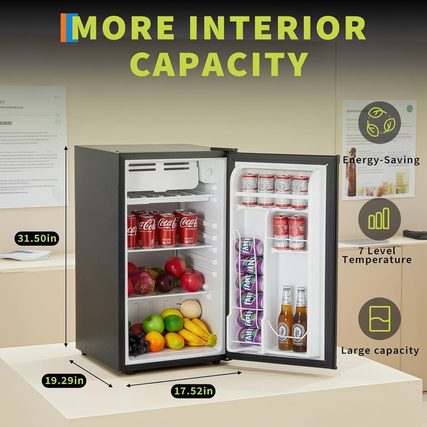 Refrigerador compacto 3.2 pies cúbicos con congelador puerta única