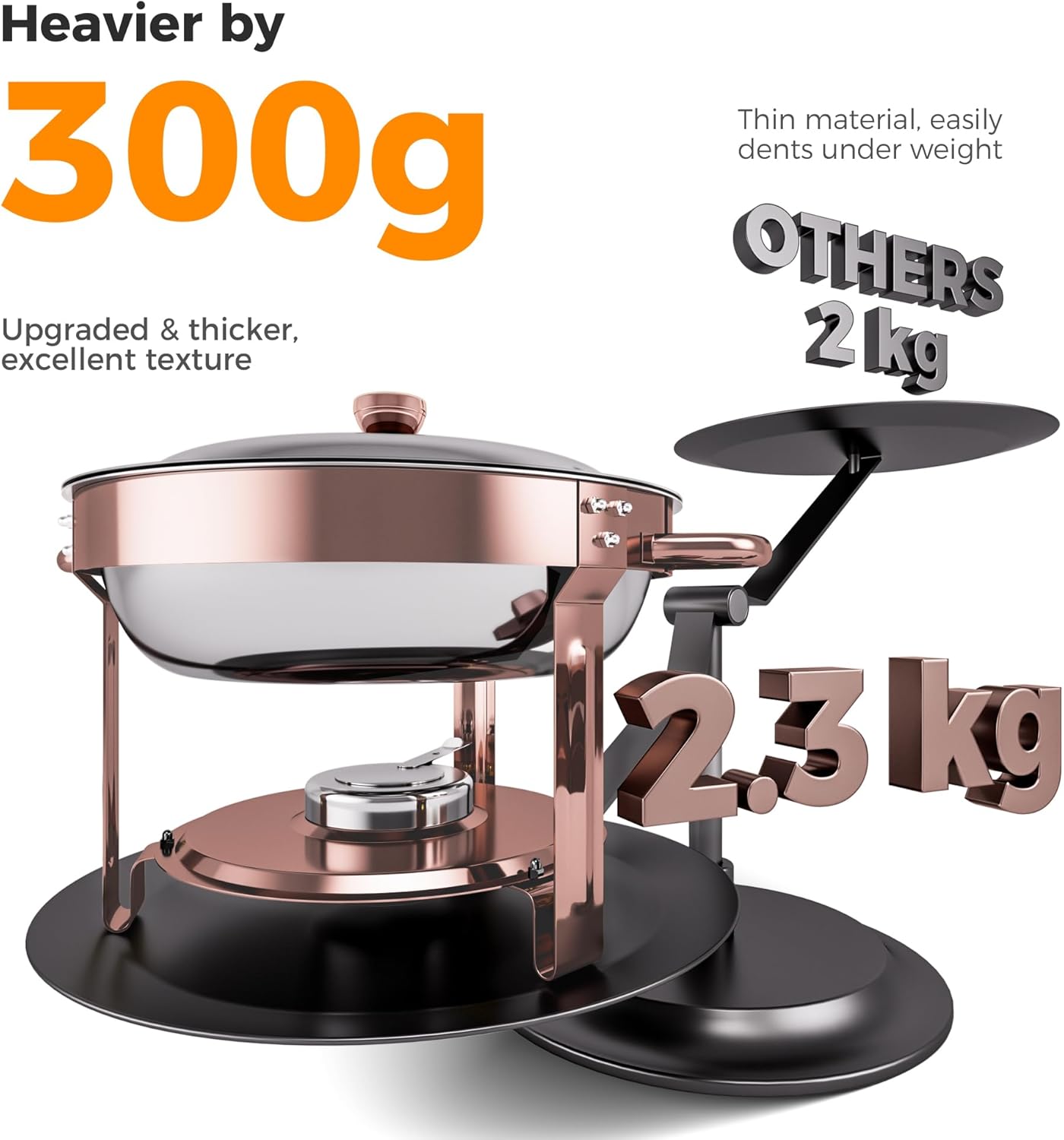 Set 8 Chafer Acero Inox 6qt Redondo Oro y Dorado