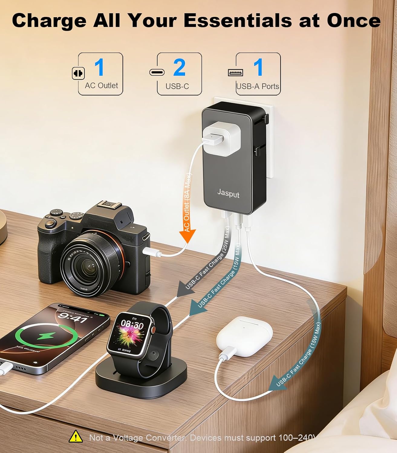Adaptador viaje universal ultrafino 2026 2USB-C 1USB-A