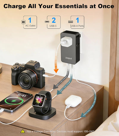 Adaptador viaje universal ultrafino 2026 2USB-C 1USB-A