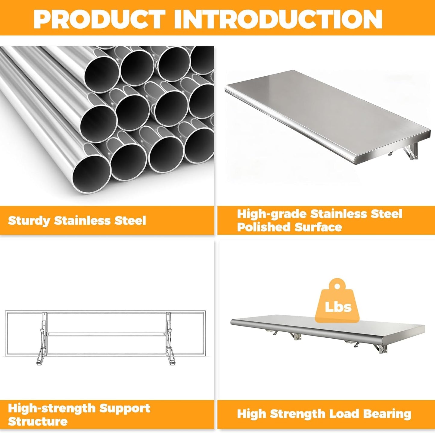 Estante plegable acero inox 50x12pulg para concesiones