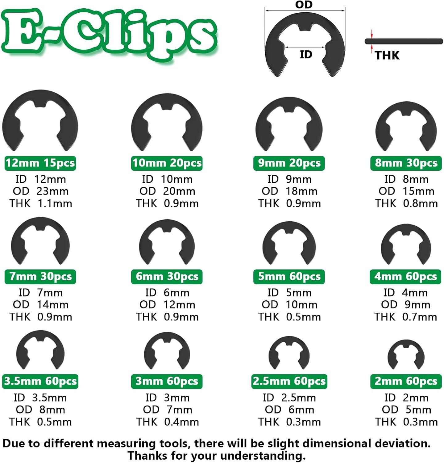 Kit anillos presión y clips E/C 0.079-0.631pulg