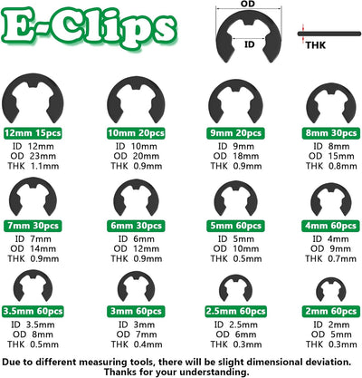 Kit anillos presión y clips E/C 0.079-0.631pulg