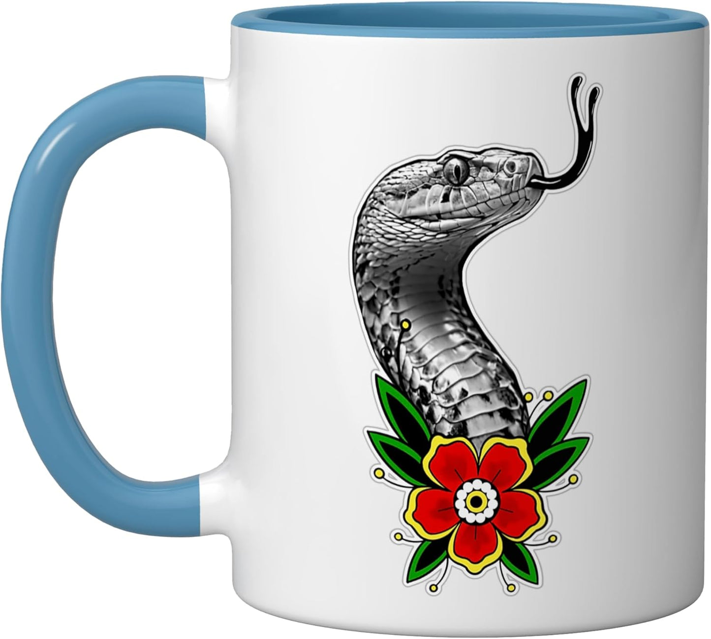 Taza Cerámica Estilo Tatuaje Serpiente Azul/Blanco