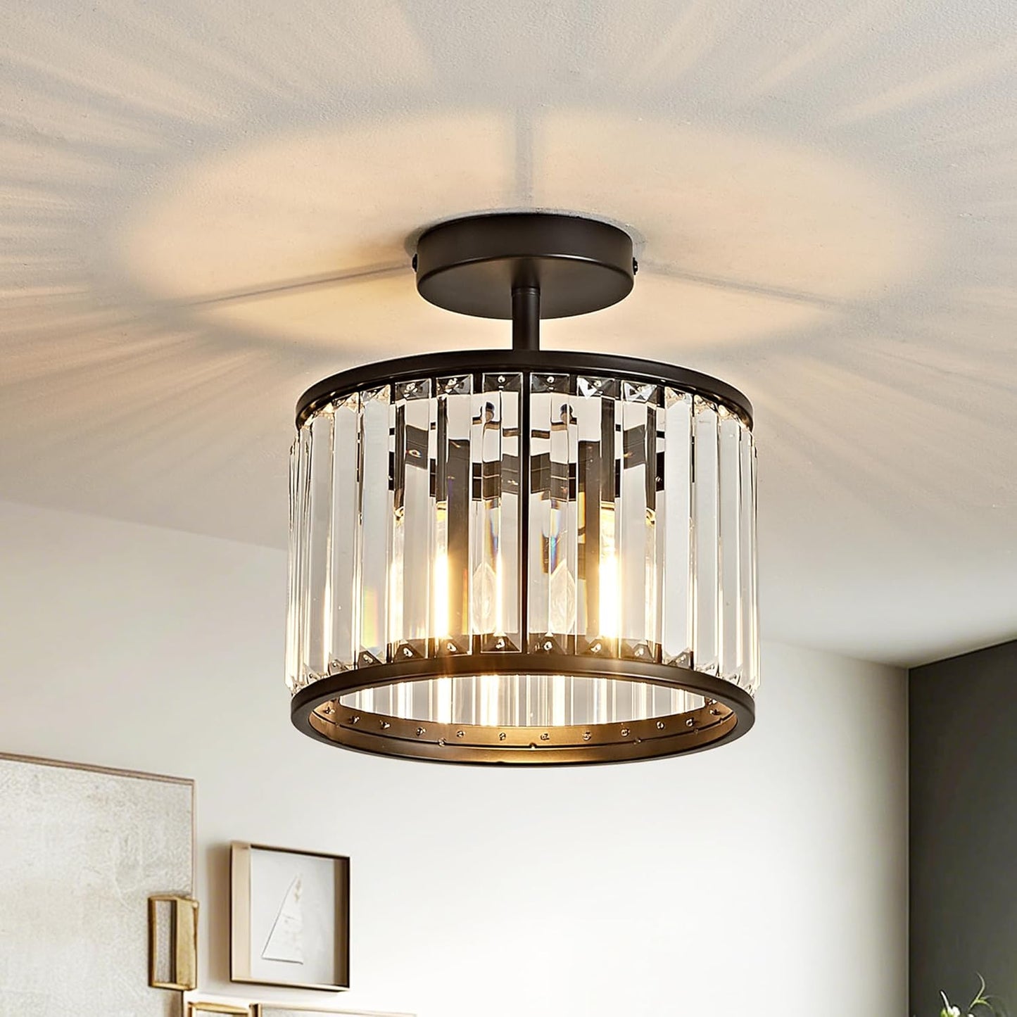 Lámpara techo cristal redonda negra 9.8pulg E26